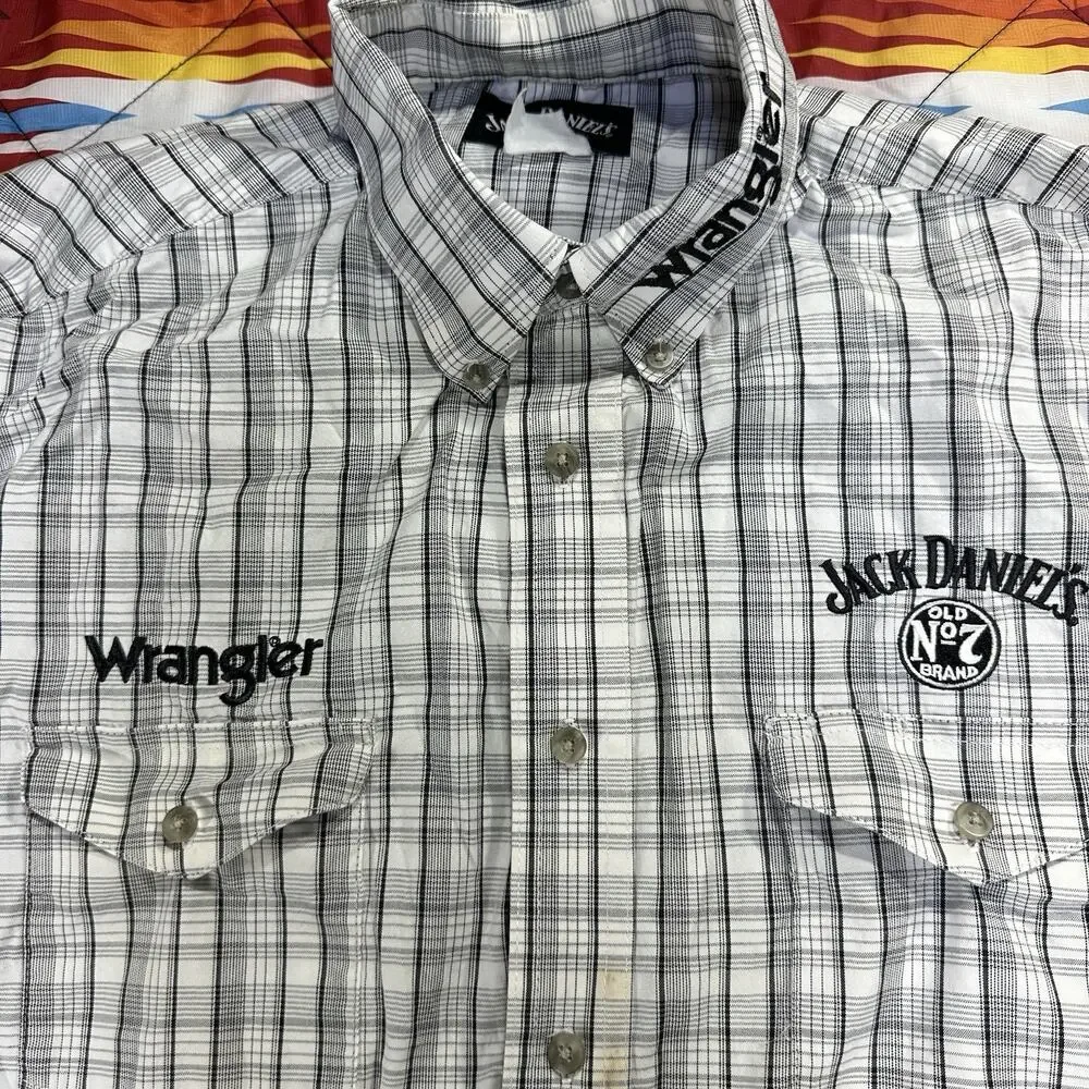Jack Daniels Wrangler Gray Plaid Long Sleeve Shirt Men’s Size XL Button Up